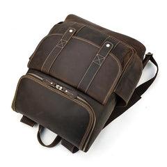 Cool Brown Mens Leather 15 inches Large School Computer Backpack Dark Brown Laptop Travel Backpack for Men - imessengerbags