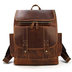 Cool Brown Mens Leather 15 inches Large School Computer Backpack Dark Brown Laptop Travel Backpack for Men