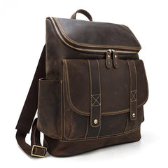 Cool Brown Mens Leather 15 inches Large School Computer Backpack Dark Brown Laptop Travel Backpack for Men - imessengerbags