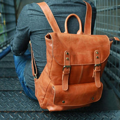 Cool Brown Mens Leather Backpack Travel Backpack School Backpacks for men - imessengerbags