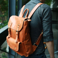 Cool Brown Mens Leather Backpack Travel Backpack School Backpacks for men - imessengerbags