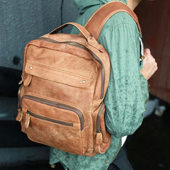 Cool Brown Mens Leather Backpack Travel Backpacks School Backpacks for men