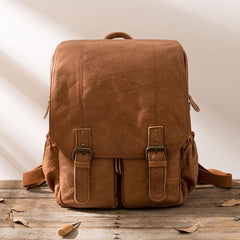 Cool Brown Mens Leather Backpacks Travel Backpacks Laptop Backpack for men - imessengerbags