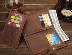 Cool Brown Vintage Mens Leather Long Wallet Bifold Long Wallet for Men