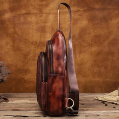 Cool Brown Mens Leather One Shoulder Backpack Chest Bag Sling Bags For Men - imessengerbags