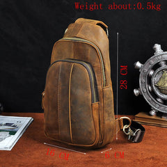 Cool Brown Mens Leather One Shoulder Backpack Chest Bag Sling Bags For Men - imessengerbags
