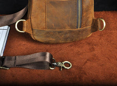 Cool Brown Mens Leather One Shoulder Backpack Chest Bag Sling Bags For Men - imessengerbags