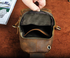 Cool Brown Mens Leather One Shoulder Backpack Chest Bag Sling Bags For Men - imessengerbags