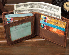 Cool Vintage Brown Mens Leather Small Wallet Bifold billfold Wallets for Men - imessengerbags