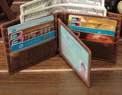 Cool Vintage Brown Mens Leather Small Wallet Bifold billfold Wallets for Men - imessengerbags