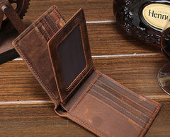 Cool Vintage Brown Mens Leather Small Wallet Bifold billfold Wallets for Men - imessengerbags