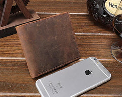 Cool Vintage Brown Mens Leather Small Wallet Bifold billfold Wallets for Men - imessengerbags