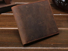 Cool Vintage Brown Mens Leather Small Wallet Bifold billfold Wallets for Men - imessengerbags