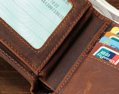Cool Vintage Brown Mens Leather Small Wallet Bifold billfold Wallets for Men - imessengerbags