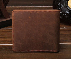Cool Vintage Brown Mens Leather Small Wallet Bifold billfold Wallets for Men - imessengerbags