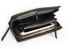 Cool Brown Mens Leather Zipper Long Wallet Phone Long Bifold Wallet for Men