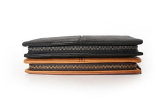 Cool Brown Mens Leather Zipper Long Wallet Phone Long Bifold Wallet for Men