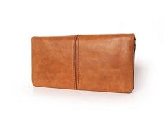 Cool Brown Mens Leather Zipper Long Wallet Phone Long Bifold Wallet for Men