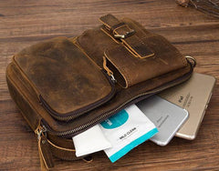 Vintage Brown Leather Small Messenger Bag Small Side Bag Shoulder Bag For Men