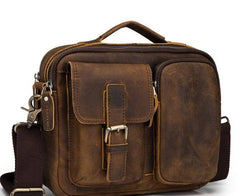 Vintage Brown Leather Small Messenger Bag Small Side Bag Shoulder Bag For Men