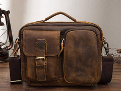Vintage Brown Leather Small Messenger Bag Small Side Bag Shoulder Bag For Men