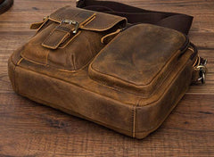 Vintage Brown Leather Small Messenger Bag Small Side Bag Shoulder Bag For Men