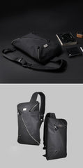 Cool OXFORD CLOTH PVC Black Men's Sling Bag Chest Bag One Shoulder Backpack For Men