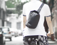 Cool OXFORD CLOTH PVC Black Men's Sling Bag One Shoulder Backpack For Men - imessengerbags