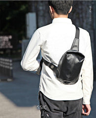 Cool OXFORD CLOTH PVC Black Men's Sling Bag One Shoulder Backpack For Men - imessengerbags