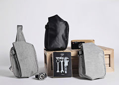 Cool OXFORD CLOTH PVC Black Men's Sling Bag One Shoulder Backpack For Men - imessengerbags