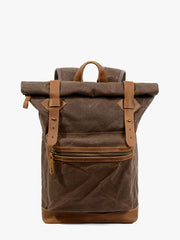 Waxed Canvas Leather Mens 15'' Hiking Green Backpack Black Computer Backpack Travel Backpack for Men - imessengerbags
