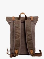 Waxed Canvas Leather Mens 15'' Hiking Green Backpack Black Computer Backpack Travel Backpack for Men - imessengerbags