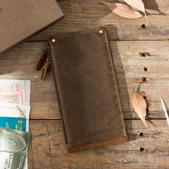 Cool Canvas Leather Mens Bifold Long Cards Wallet Long Wallet for Men - imessengerbags