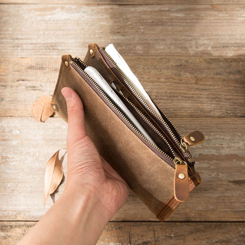 Cool Canvas Leather Mens Bifold Long Cards Wallet Long Wallet for Men - imessengerbags