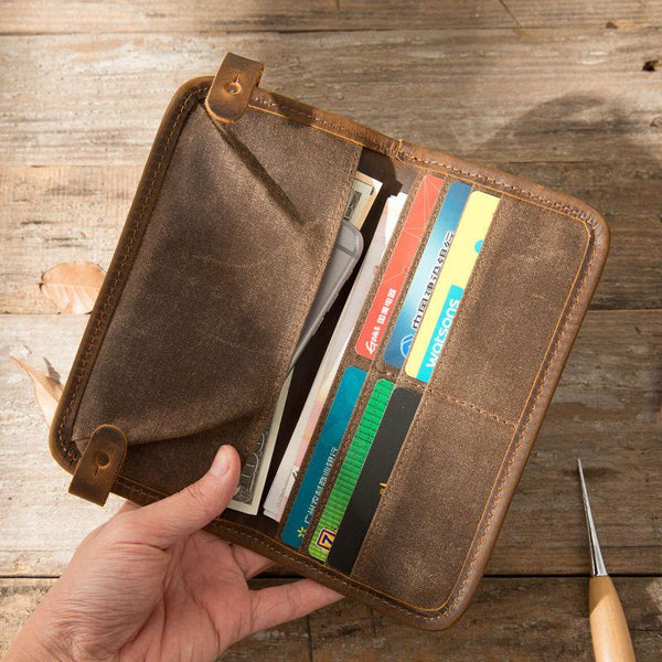 Cool Canvas Leather Mens Bifold Long Wallet Long Wallet for Men - imessengerbags
