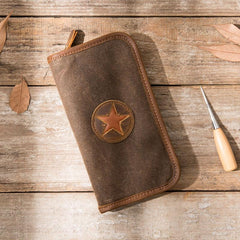 Cool Canvas Leather Mens Bifold Long Wallet Zipper Long Wallet for Men - imessengerbags