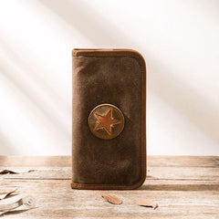 Cool Canvas Leather Mens Bifold Long Wallet Zipper Long Wallet for Men - imessengerbags