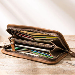 Cool Canvas Leather Mens Bifold Long Wallet Zipper Long Wallet for Men - imessengerbags
