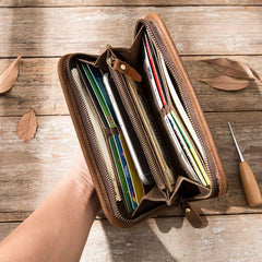 Cool Canvas Leather Mens Bifold Long Wallet Zipper Long Wallet for Men - imessengerbags