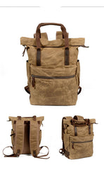 Cool Canvas Leather Mens Black College Backpack 15'' Computer Backpack Travel Backpack Hiking Bag for Men - imessengerbags