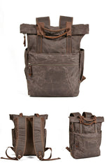 Cool Canvas Leather Mens Black College Backpack 15'' Computer Backpack Travel Backpack Hiking Bag for Men - imessengerbags