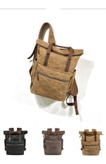 Cool Canvas Leather Mens Black College Backpack 15'' Computer Backpack Travel Backpack Hiking Bag for Men - imessengerbags
