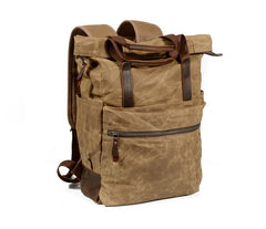 Cool Canvas Leather Mens Black College Backpack 15'' Computer Backpack Travel Backpack Hiking Bag for Men - imessengerbags