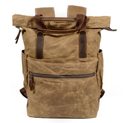 Cool Canvas Leather Mens Black College Backpack 15'' Computer Backpack Travel Backpack Hiking Bag for Men - imessengerbags