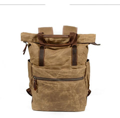 Cool Canvas Leather Mens Black College Backpack 15'' Computer Backpack Travel Backpack Hiking Bag for Men - imessengerbags