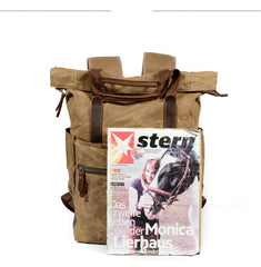 Cool Canvas Leather Mens Black College Backpack 15'' Computer Backpack Travel Backpack Hiking Bag for Men - imessengerbags