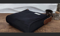 Cool Canvas Leather Mens Side Bag Black Vertical Shoulder Bag College Bag Messenger Bag for Men - imessengerbags