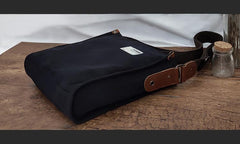 Cool Canvas Leather Mens Side Bag Black Vertical Shoulder Bag College Bag Messenger Bag for Men - imessengerbags