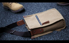 Cool Canvas Leather Mens Side Bag Black Vertical Shoulder Bag College Bag Messenger Bag for Men - imessengerbags