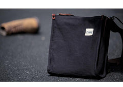 Cool Canvas Leather Mens Side Bag Black Vertical Shoulder Bag College Bag Messenger Bag for Men - imessengerbags